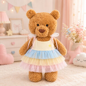 Large Bartholomew Bear & 16" Plush Clothes Outfit - Rainbow Layered Cake Dress
